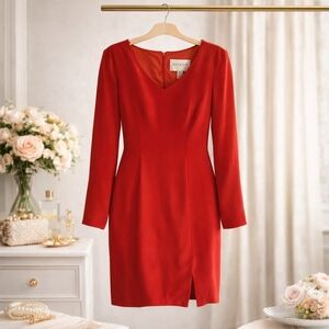 Hugo Buscati Red Silk Cocktail Dress Size 4 Long Sleeve Party